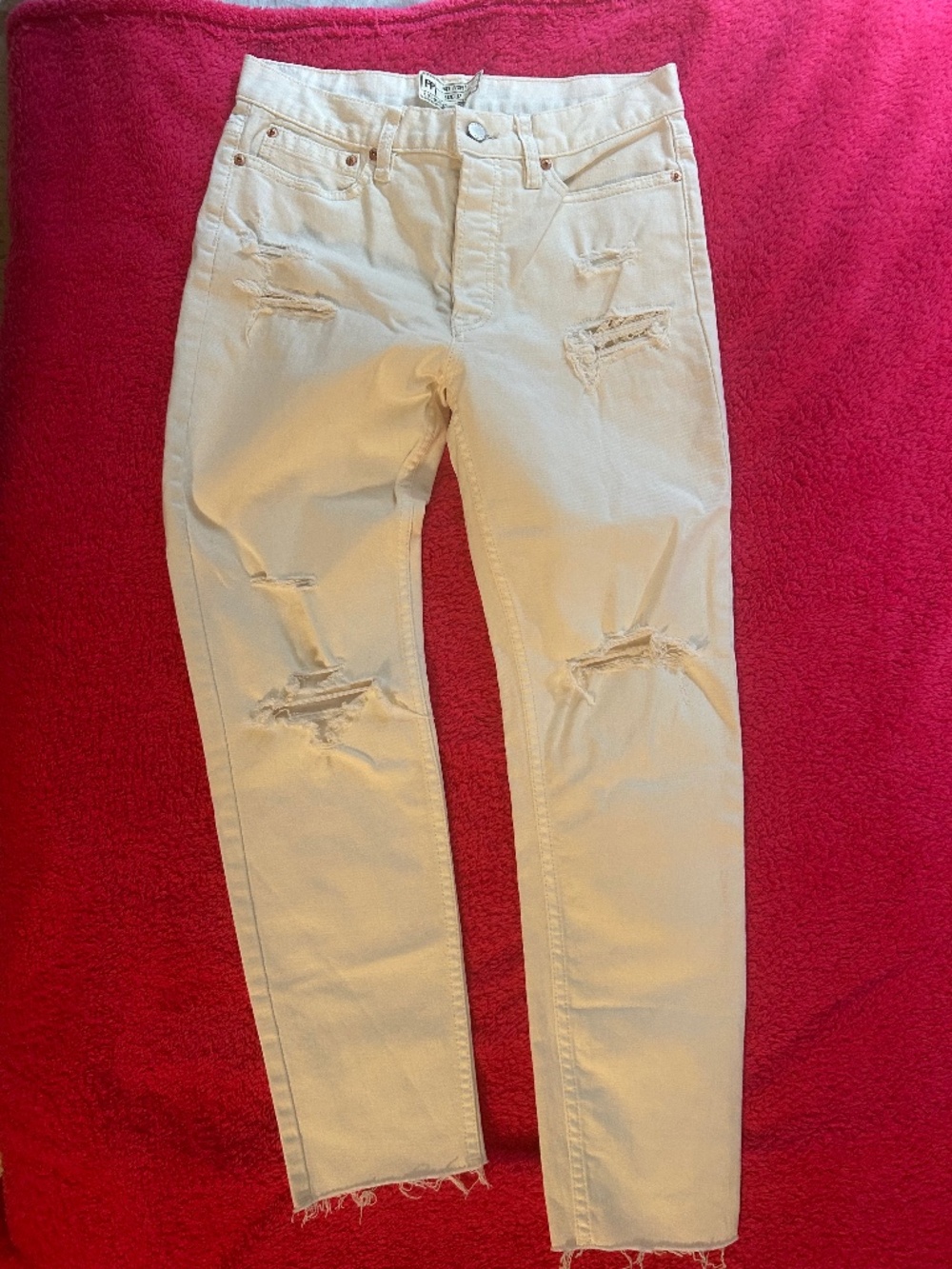 Free People White Distressed Jeans